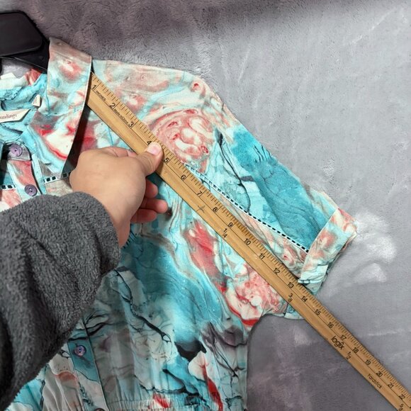 Soft Surroundings M Shirt Dress Blue Coral Marble Abstract Print Rayon Midi - Picture 7 of 9